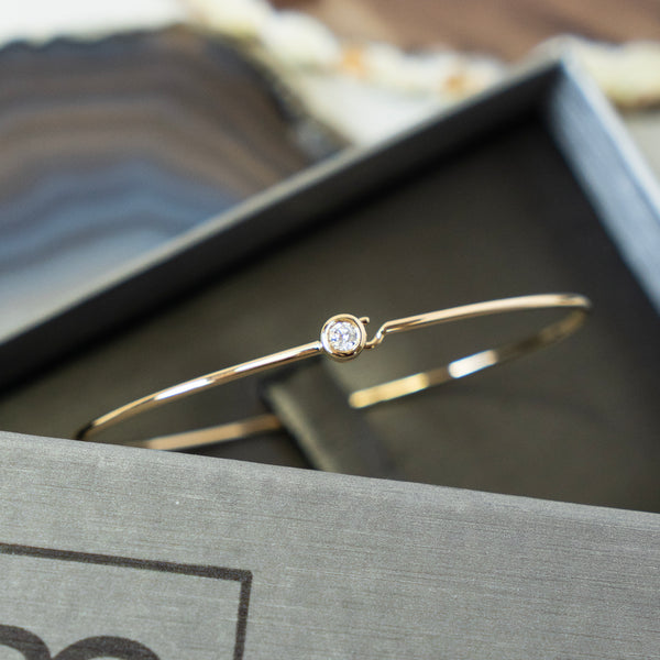 Large Diamond Solitaire Bezel Bangle in 14k Yellow Gold