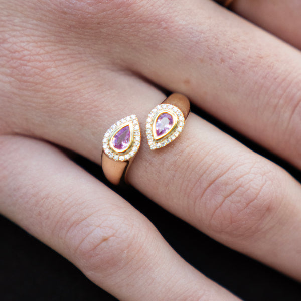 Pink Pear and Baguette Open Ring