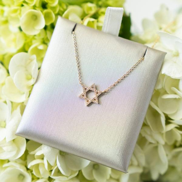 Diamond Star of David Necklace in 14k Yellow Gold
