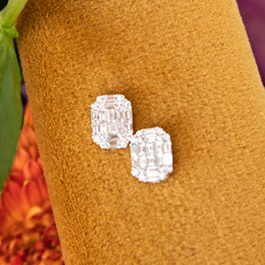 Deco Diamond Mosaic Stud Earrings in 18k White Gold