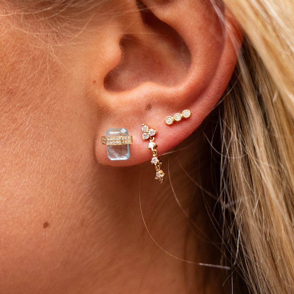 Architectural Floating Aquamarine and Diamond Stud Earrings