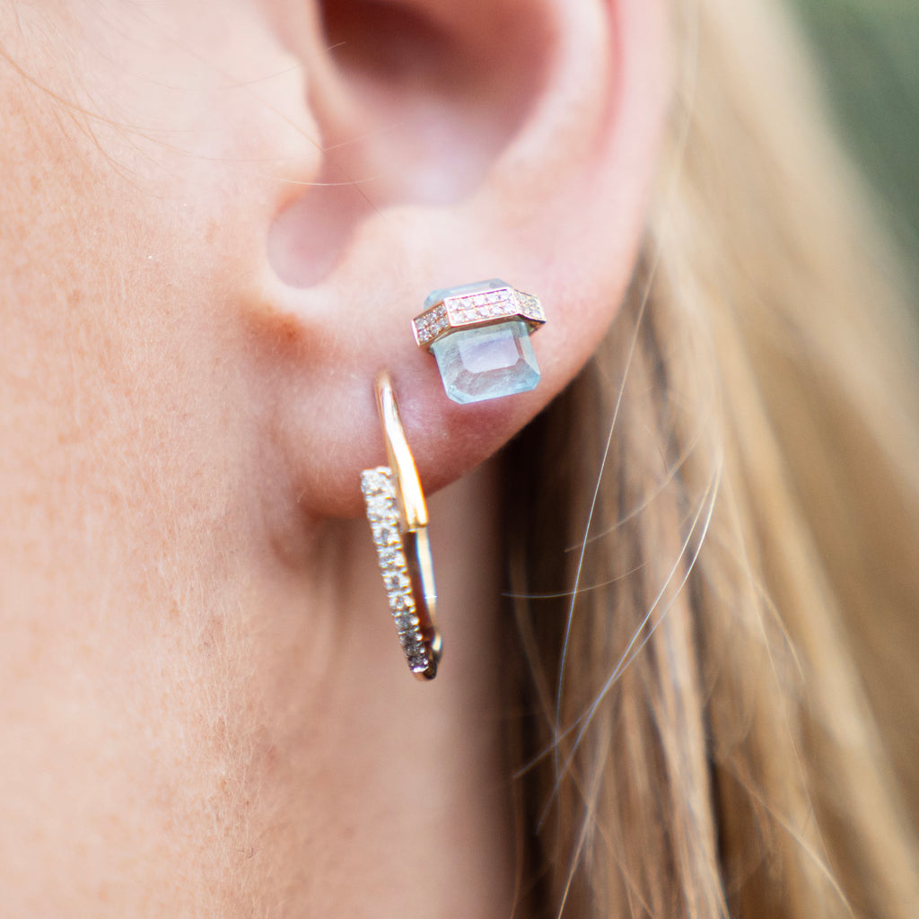 Architectural Floating Aquamarine and Diamond Stud Earrings