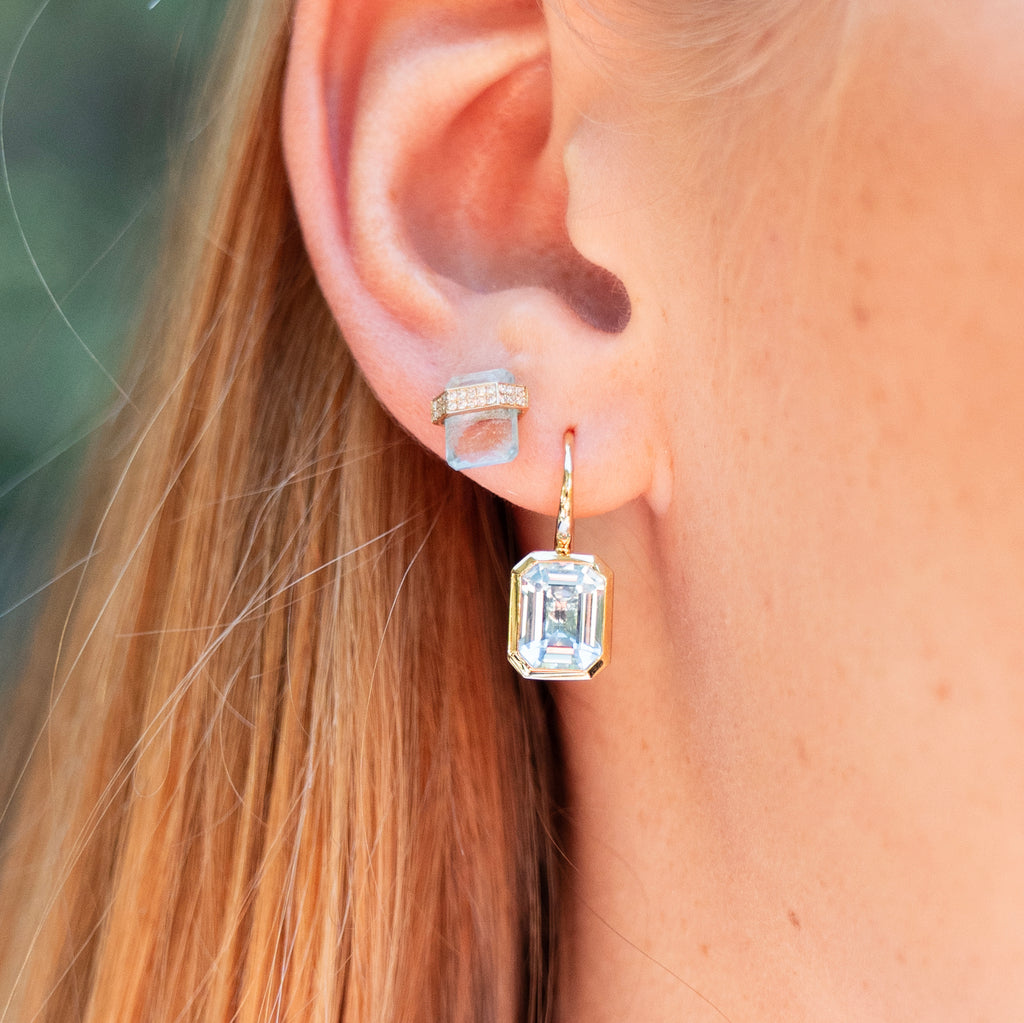 Architectural Floating Aquamarine and Diamond Stud Earrings