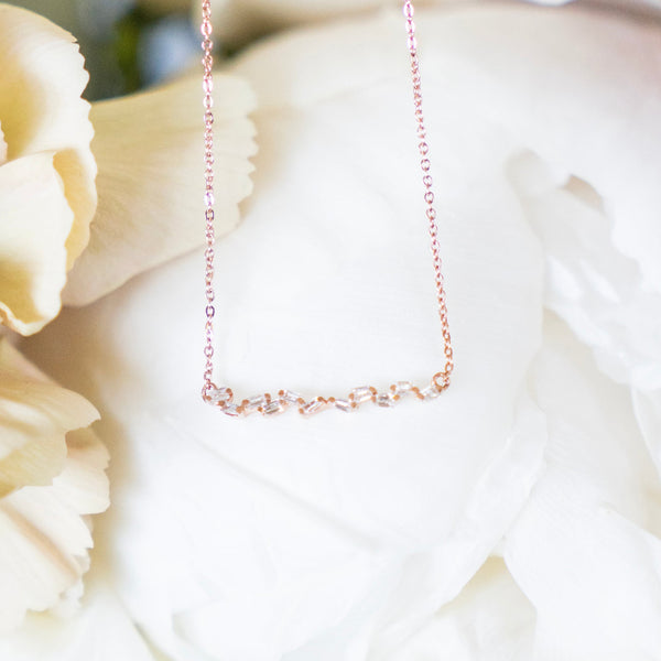 Diamond Baguette Bar Necklace in 14k Rose Gold