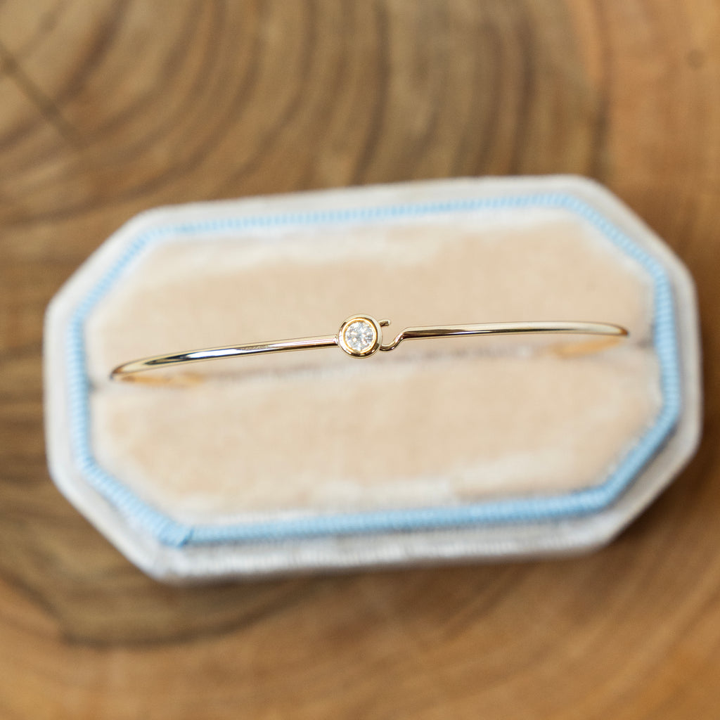 Large Diamond Solitaire Bezel Bangle in 14k Yellow Gold