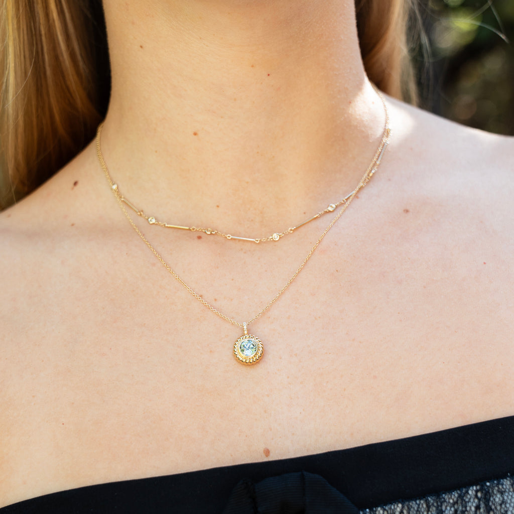 Bespoke Seafoam Green Tourmaline and Diamond Pendant Necklace