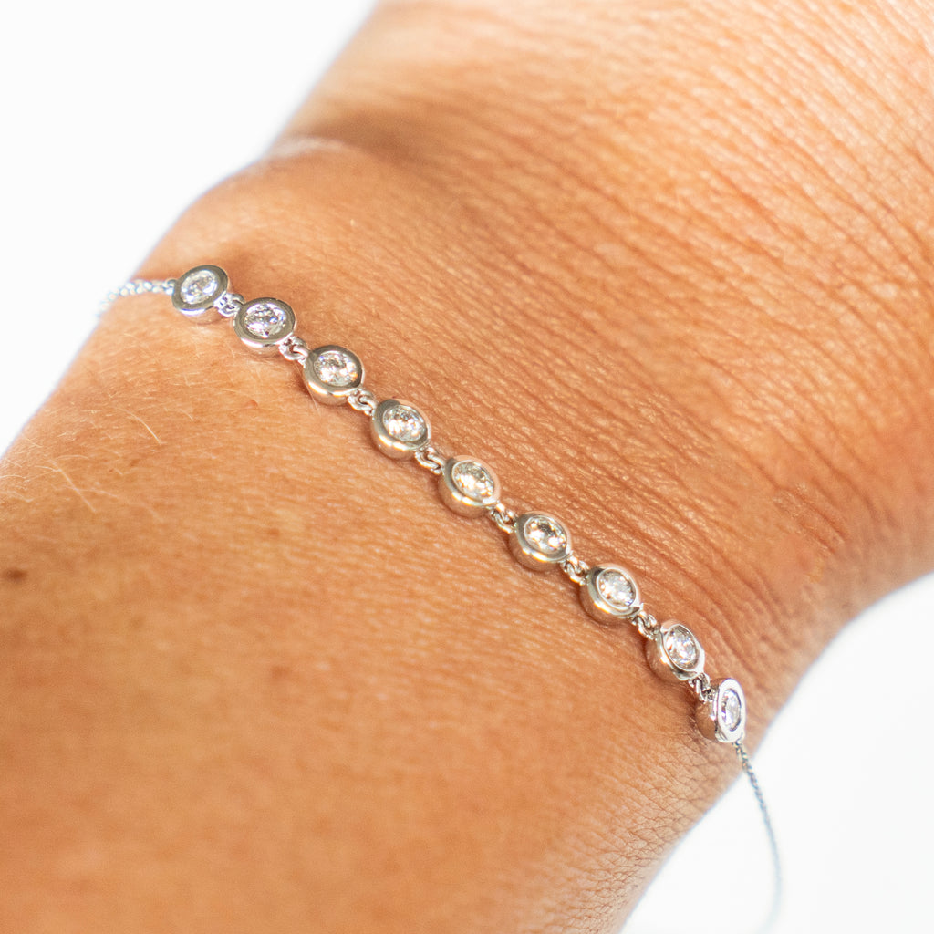 Bezel Set Lab Diamond Bracelet in Solid 14k White Gold