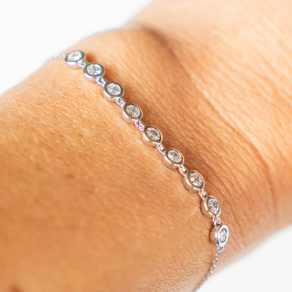 Bezel Set Lab Diamond Bracelet in Solid 14k White Gold