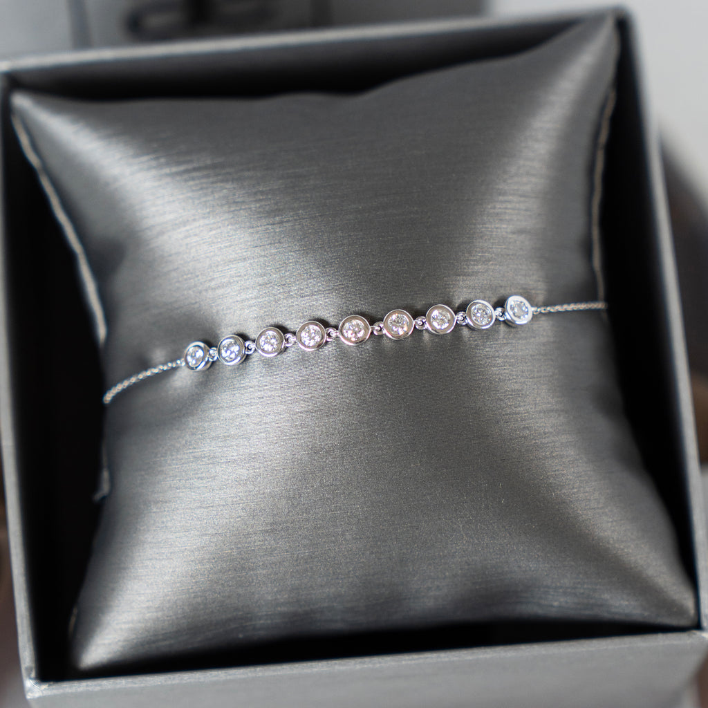 Bezel Set Lab Diamond Bracelet in Solid 14k White Gold