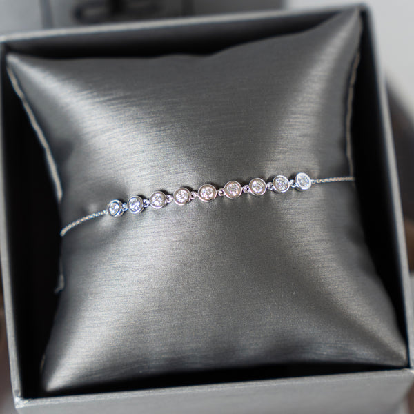 Bezel Set Lab Diamond Bracelet in Solid 14k White Gold