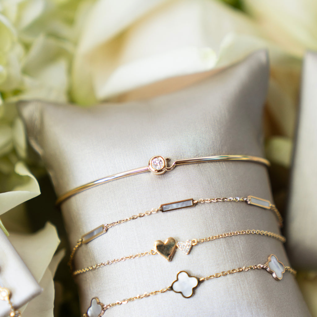 Large Diamond Solitaire Bezel Bangle in 14k Yellow Gold