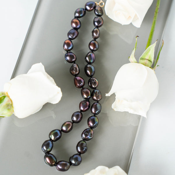 Black Baroque Cultured Pearl and 14k Yellow Gold Necklace