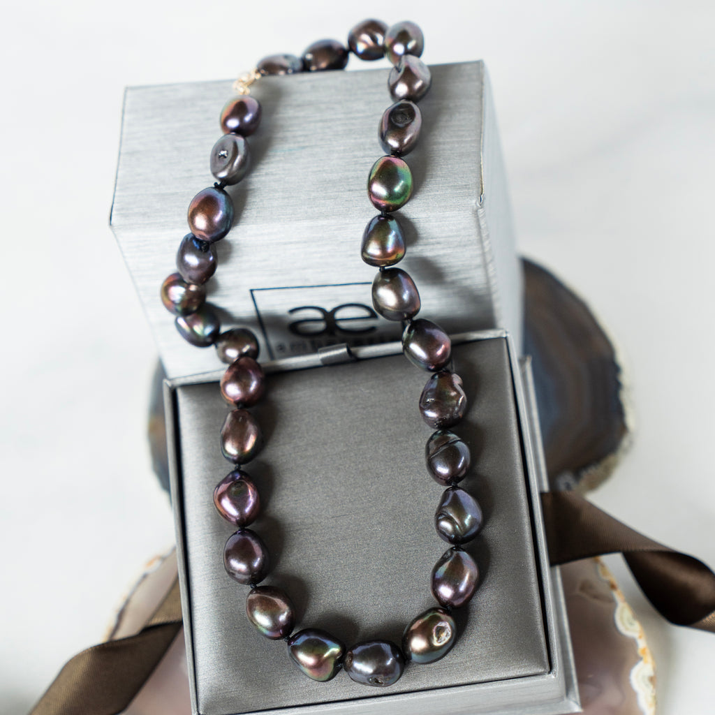 Black Baroque Cultured Pearl and 14k Yellow Gold Necklace
