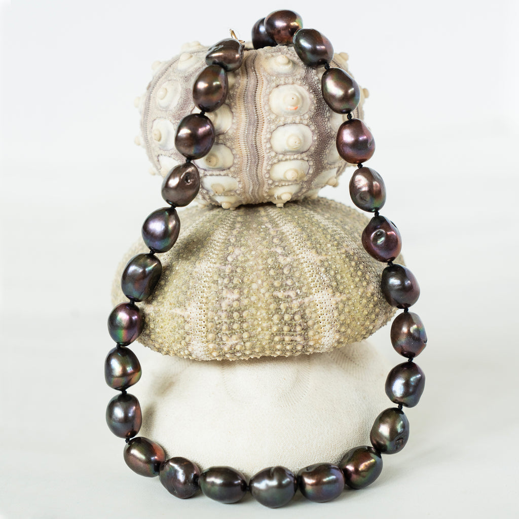 Black Baroque Cultured Pearl and 14k Yellow Gold Necklace