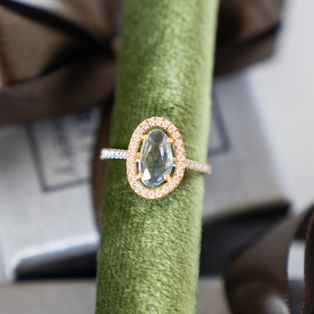 Cornflower Blue Sapphire and Diamond Halo Ring in 14k Yellow Gold