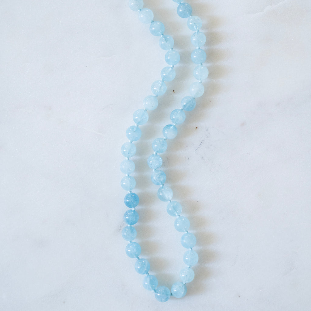 Large Natural Aquamarine Bead Necklace with 14k Yellow Gold