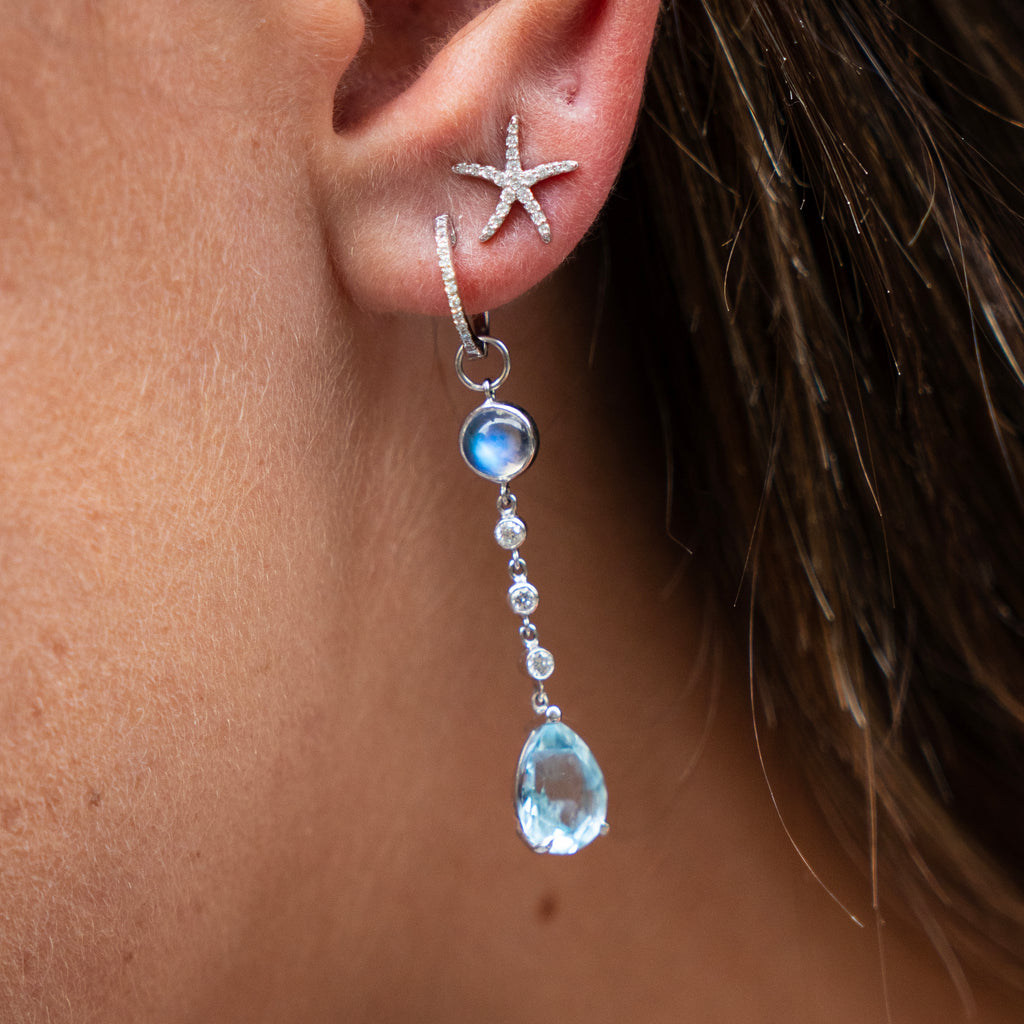 Bespoke Earring Charms with Rainbow Moonstone, Blue Topaz and Diamonds