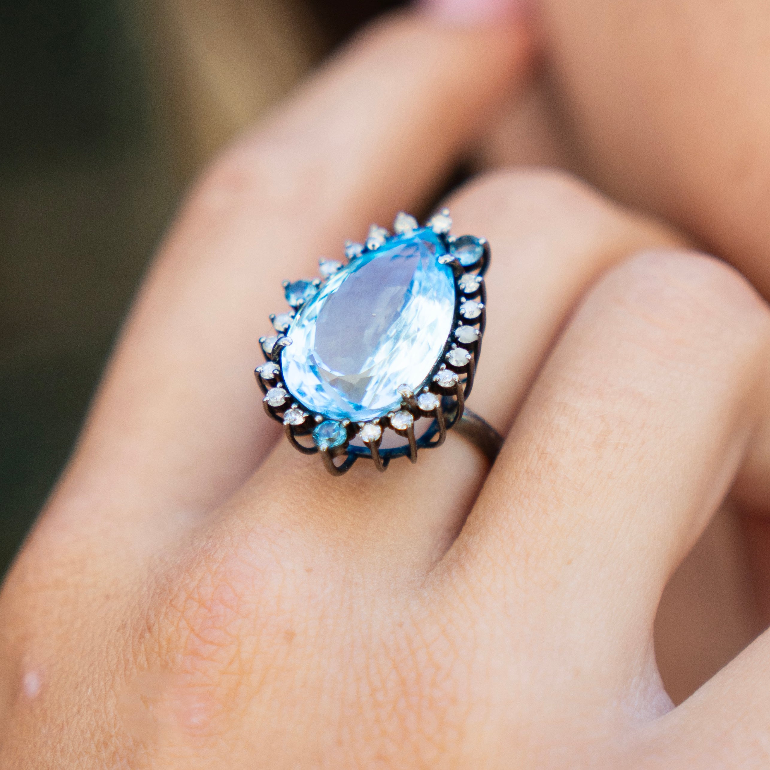 Blue Topaz and Champagne Diamond Statement Ring Amber Erin Jewelry