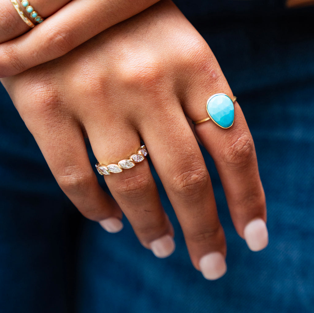 18k Bezel Set Boho Organic Oval Shaped Turquoise Ring