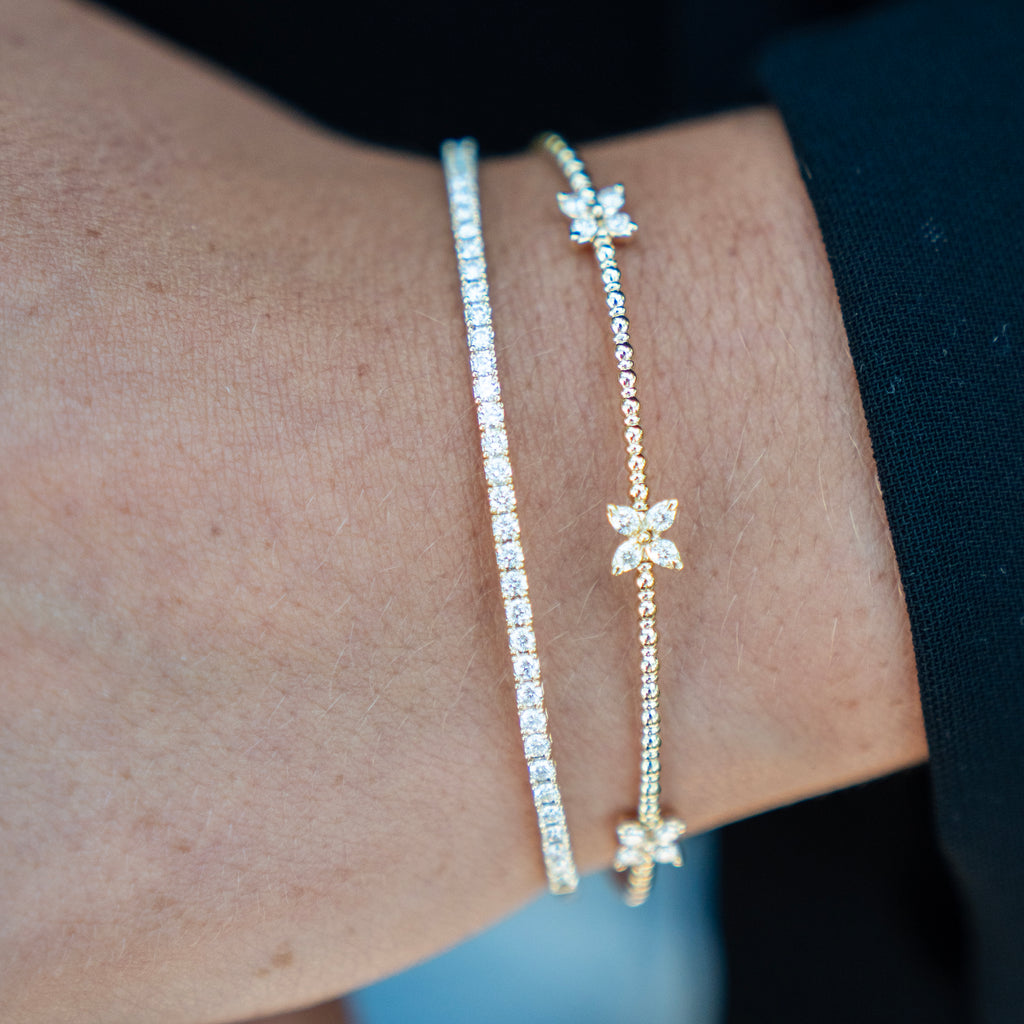 One carat Natural Diamond Flexible Tennis Bangle in  14k Yellow Gold