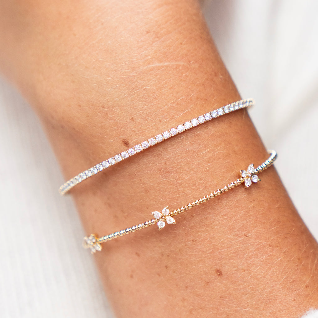 One carat Natural Diamond Flexible Tennis Bangle in  14k Yellow Gold