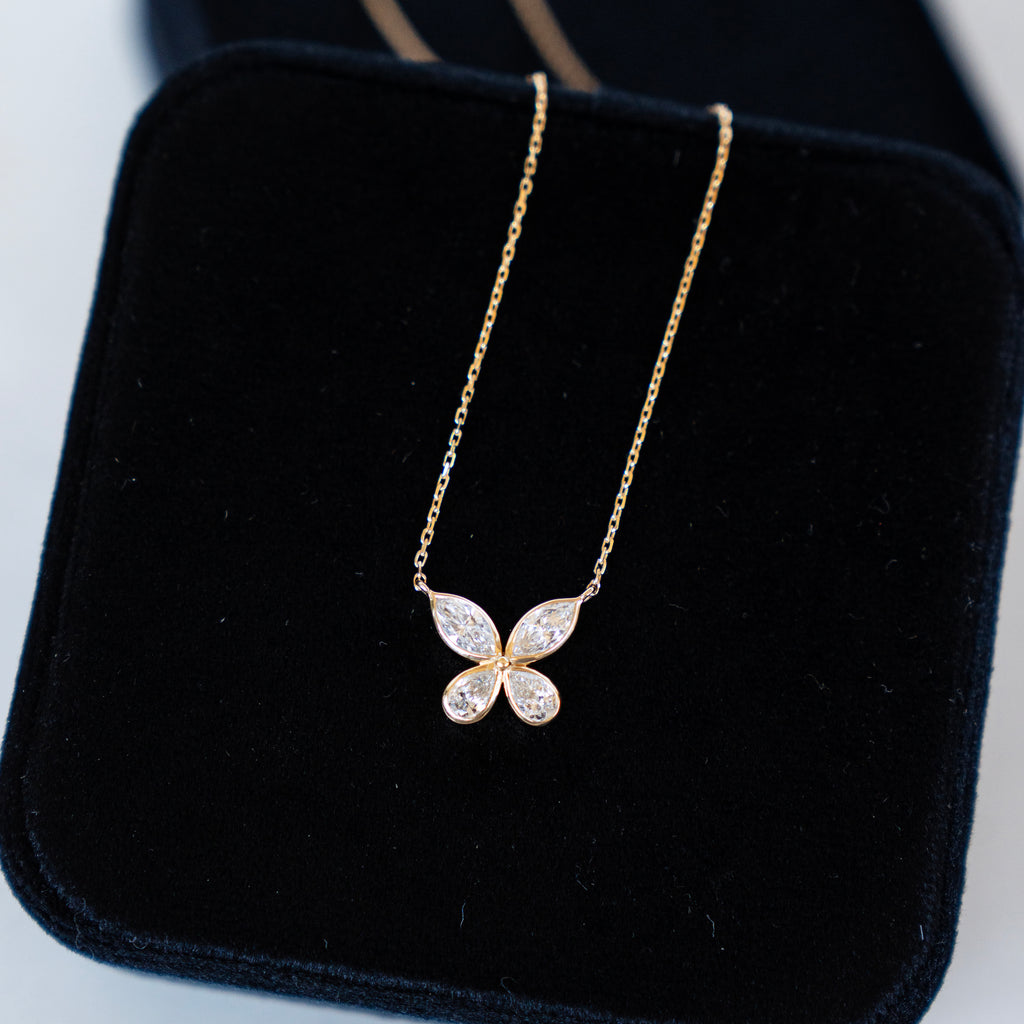 Bezel Set Diamond Butterfly Necklace in 14k Yellow Gold