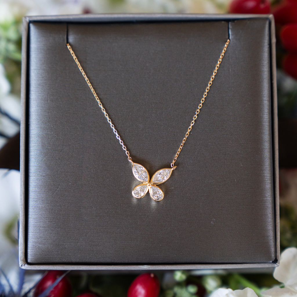 Bezel Set Diamond Butterfly Necklace in 14k Yellow Gold