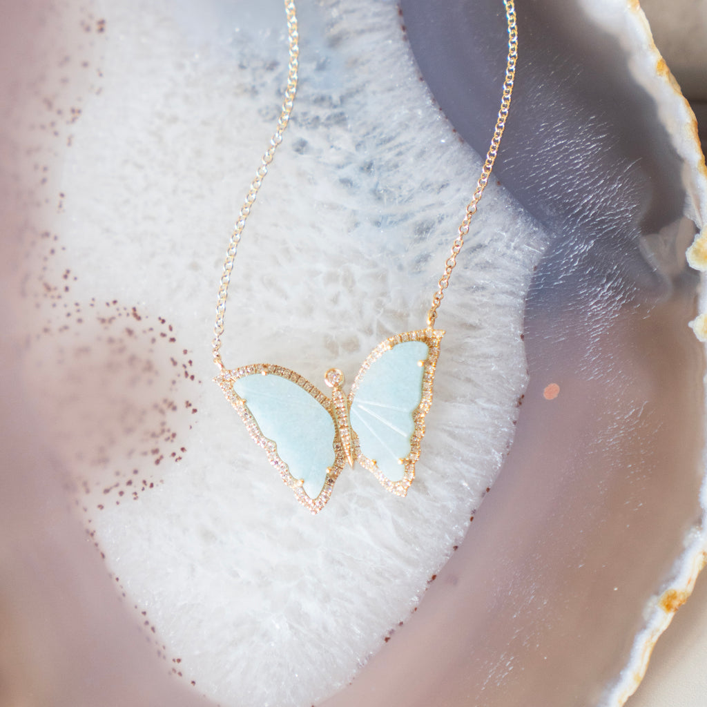 Aquamarine and Diamond Butterfly Necklace