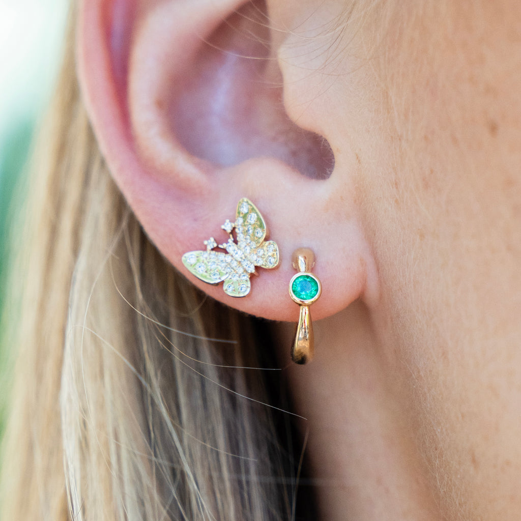 14k High Polished Yellow Gold and Diamond Butterfly Studs