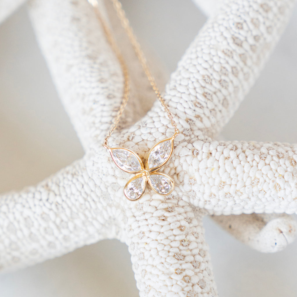 Bezel Set Diamond Butterfly Necklace in 14k Yellow Gold