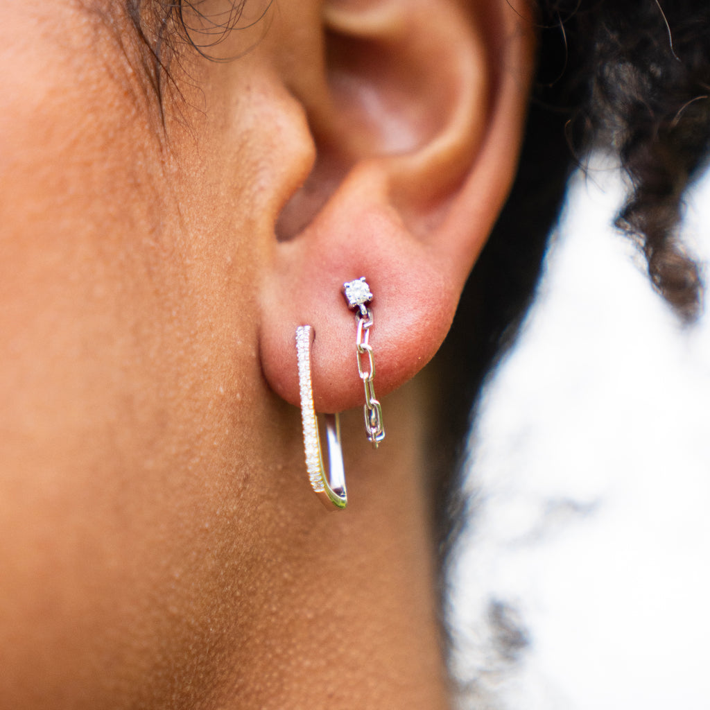 Diamond and chain link stud earrings