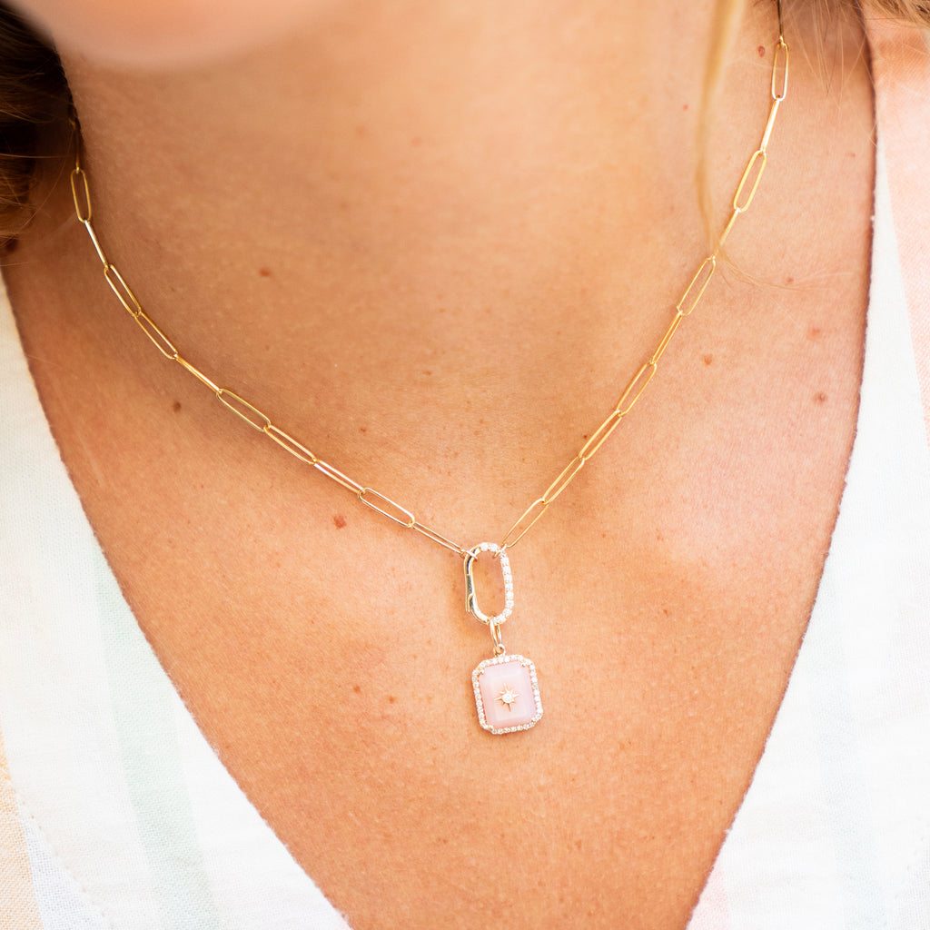 Paperclip and Diamond Pave Charm Enhancer Necklace