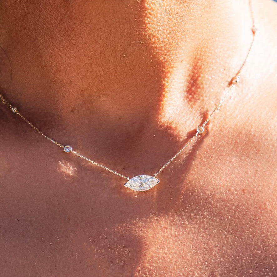 East West Marquise and Diamond by the Yard Necklace in 14k Yellow Gold