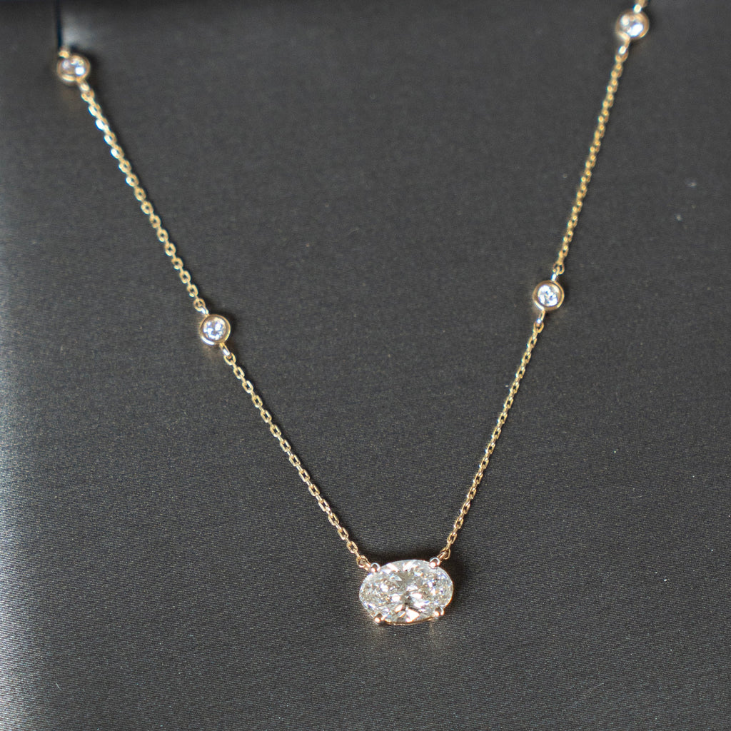 East West Oval and Diamond by the Yard Necklace in 14k Yellow Gold