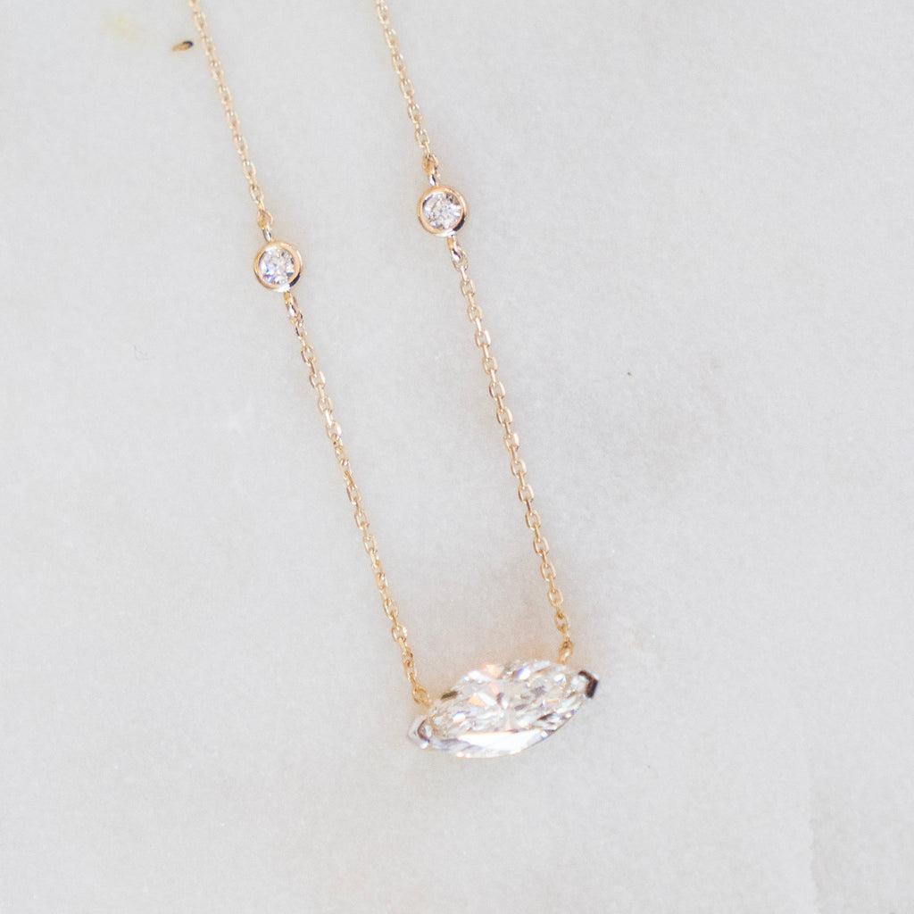 East West Marquise and Diamond by the Yard Necklace in 14k Yellow Gold