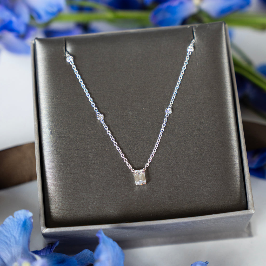 Classic Emerald Cut and Diamond by the Yard Necklace