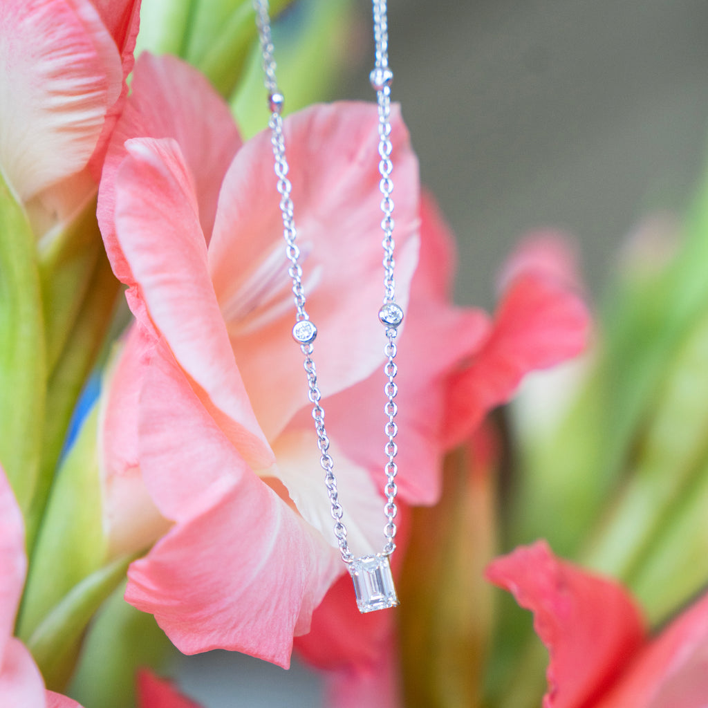 Classic Emerald Cut and Diamond by the Yard Necklace