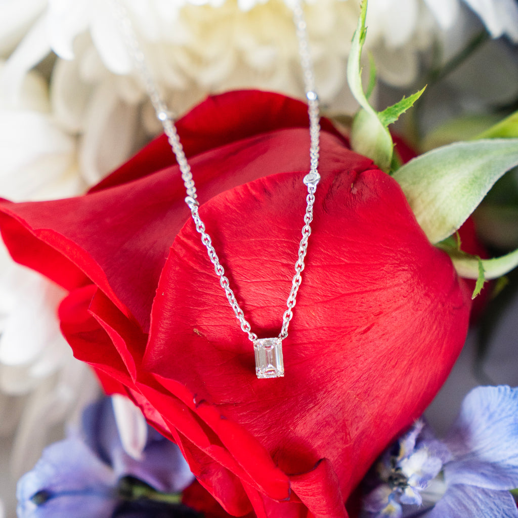 Classic Emerald Cut and Diamond by the Yard Necklace