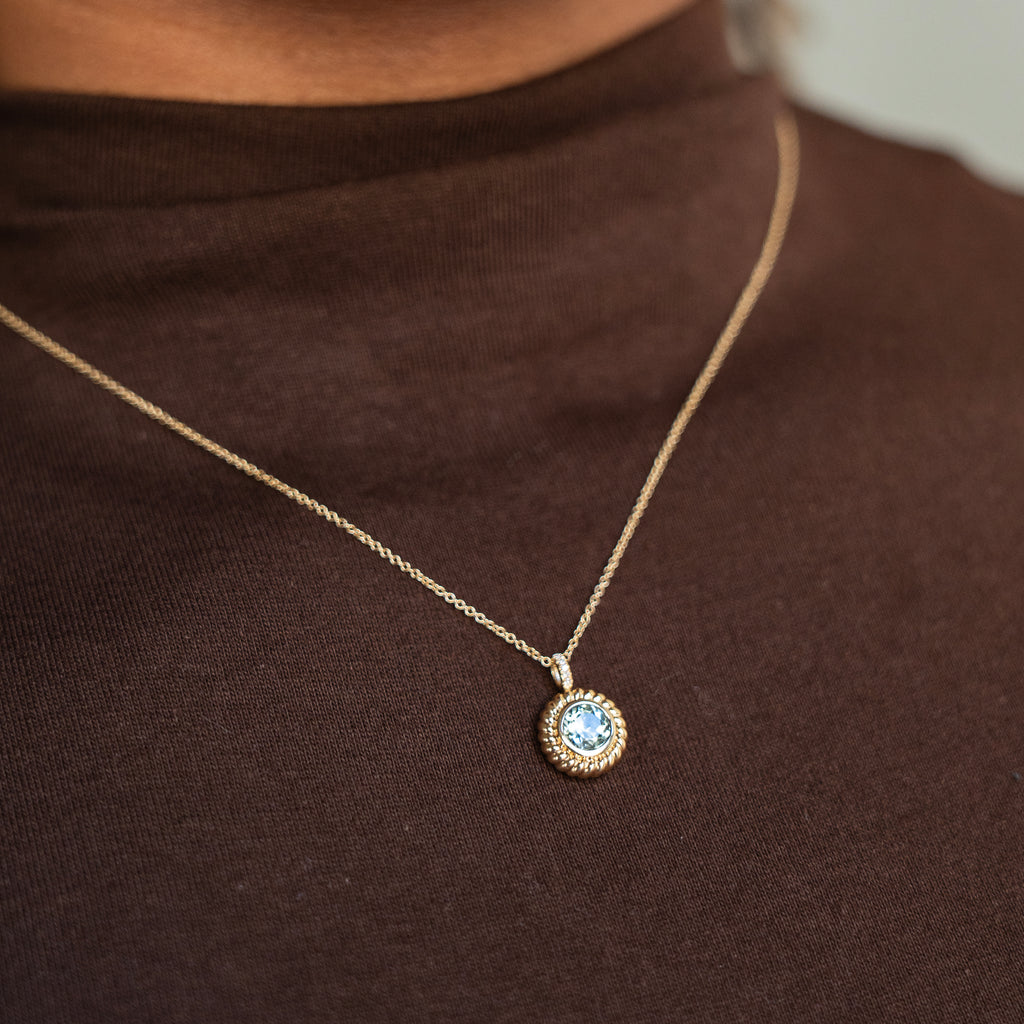 Bespoke Seafoam Green Tourmaline and Diamond Pendant Necklace