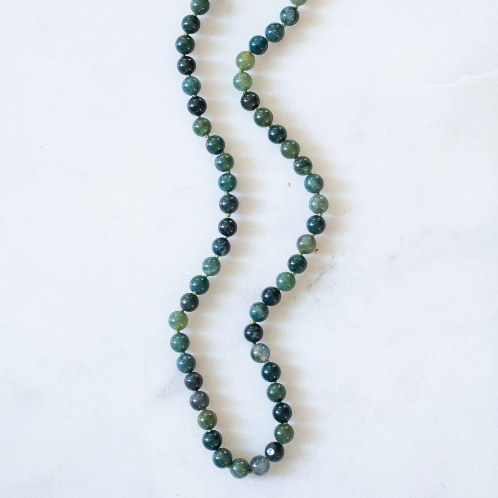 Natural Green Malachite Bead Necklace with 14k Yellow Gold