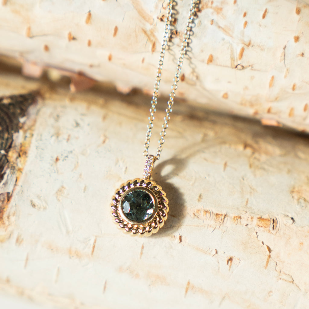 Bespoke Seafoam Green Tourmaline and Diamond Pendant Necklace