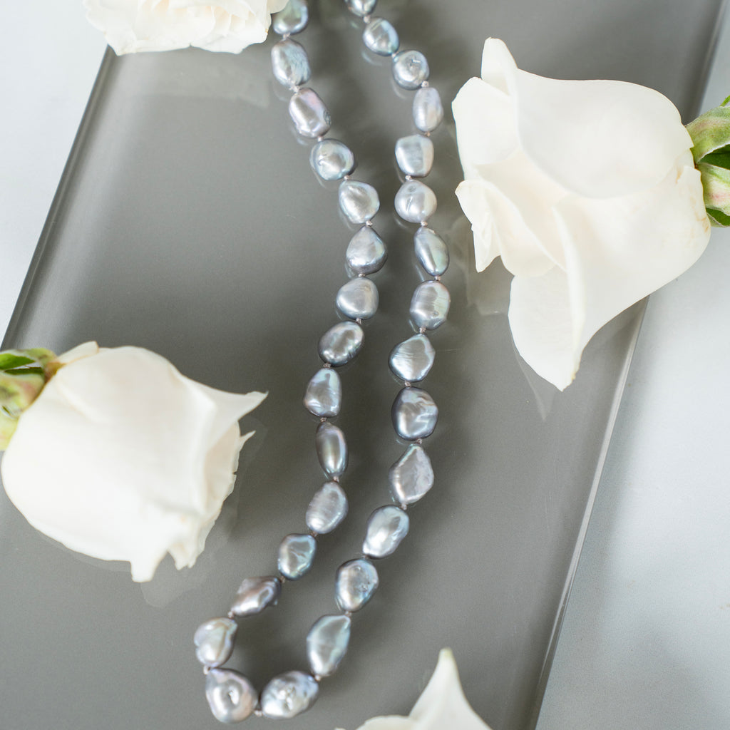 Gray Baroque Cultured Pearl and 14k Yellow Gold Necklace