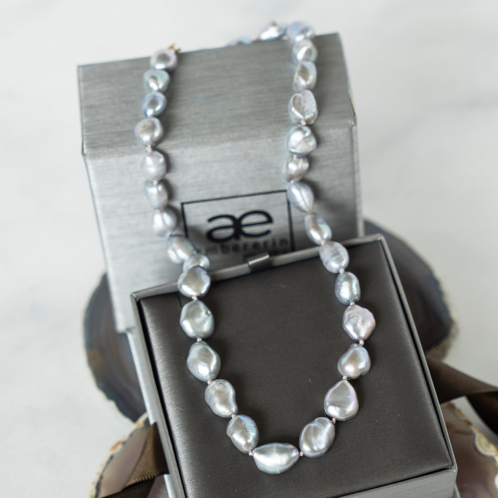 Gray Baroque Cultured Pearl and 14k Yellow Gold Necklace