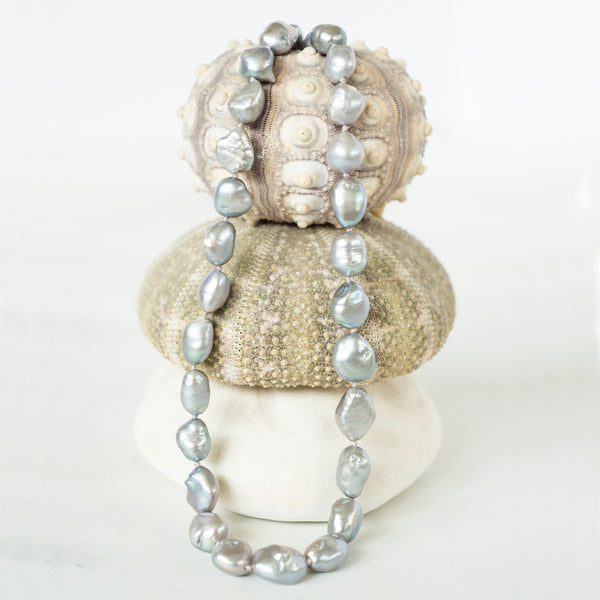 Gray Baroque Cultured Pearl and 14k Yellow Gold Necklace