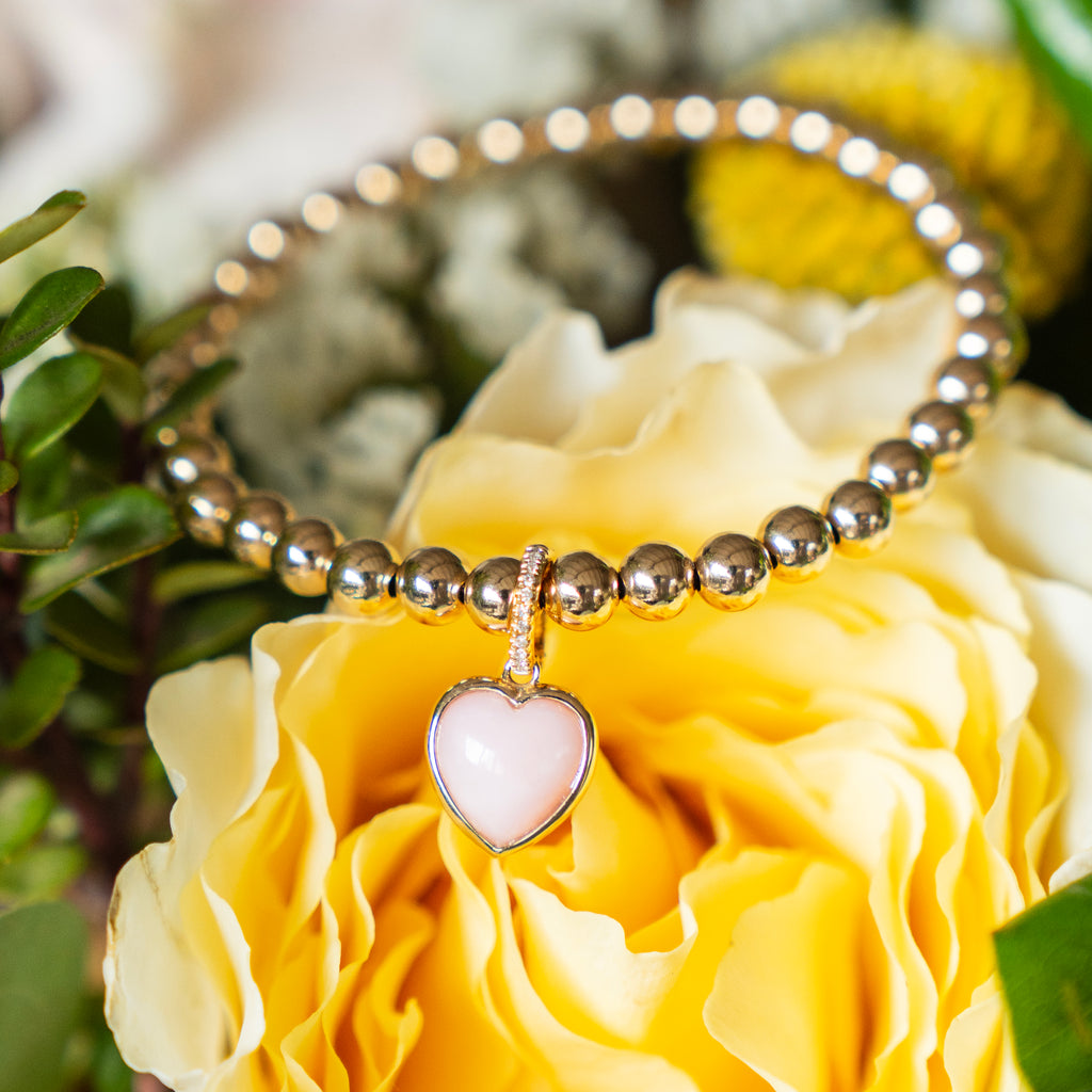 Heart Shaped Pink Opal and Diamond Charm Pendant