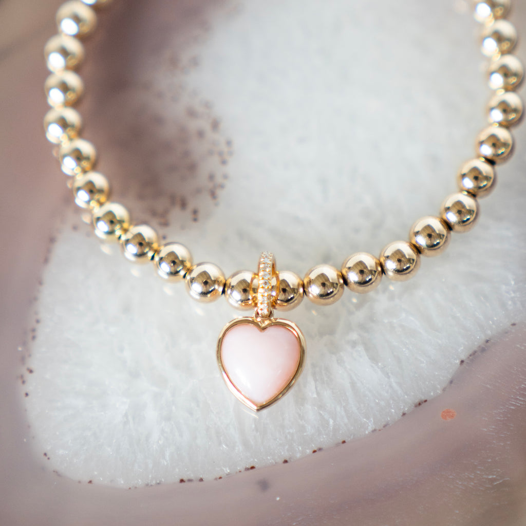 Heart Shaped Pink Opal and Diamond Charm Pendant