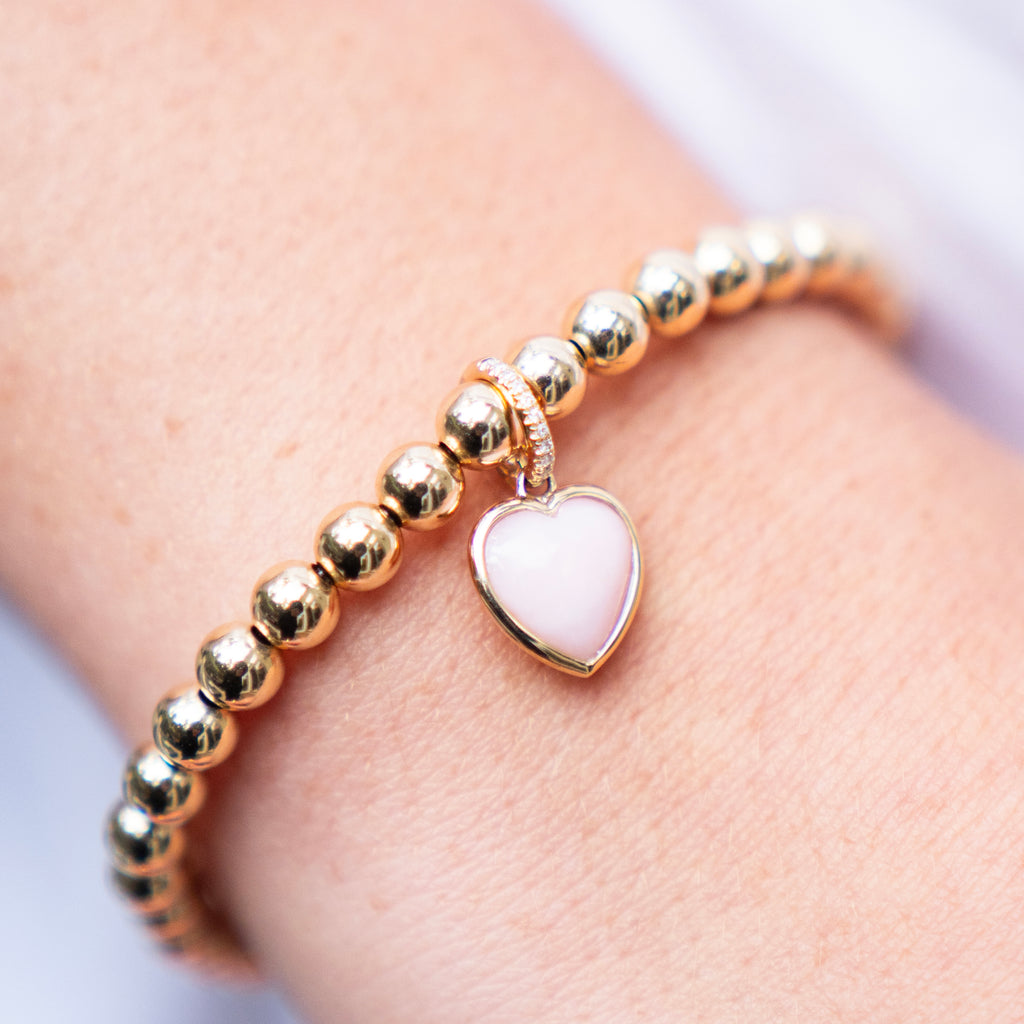 Heart Shaped Pink Opal and Diamond Charm Pendant