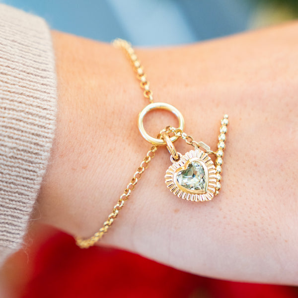 14k Yellow Gold and Green Amethyst Heart Charm Pendant