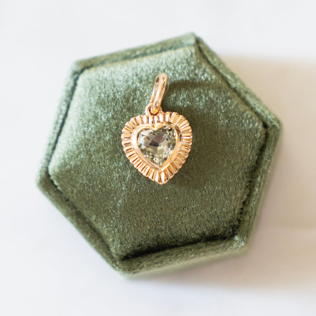 14k Yellow Gold and Green Amethyst Heart Charm Pendant