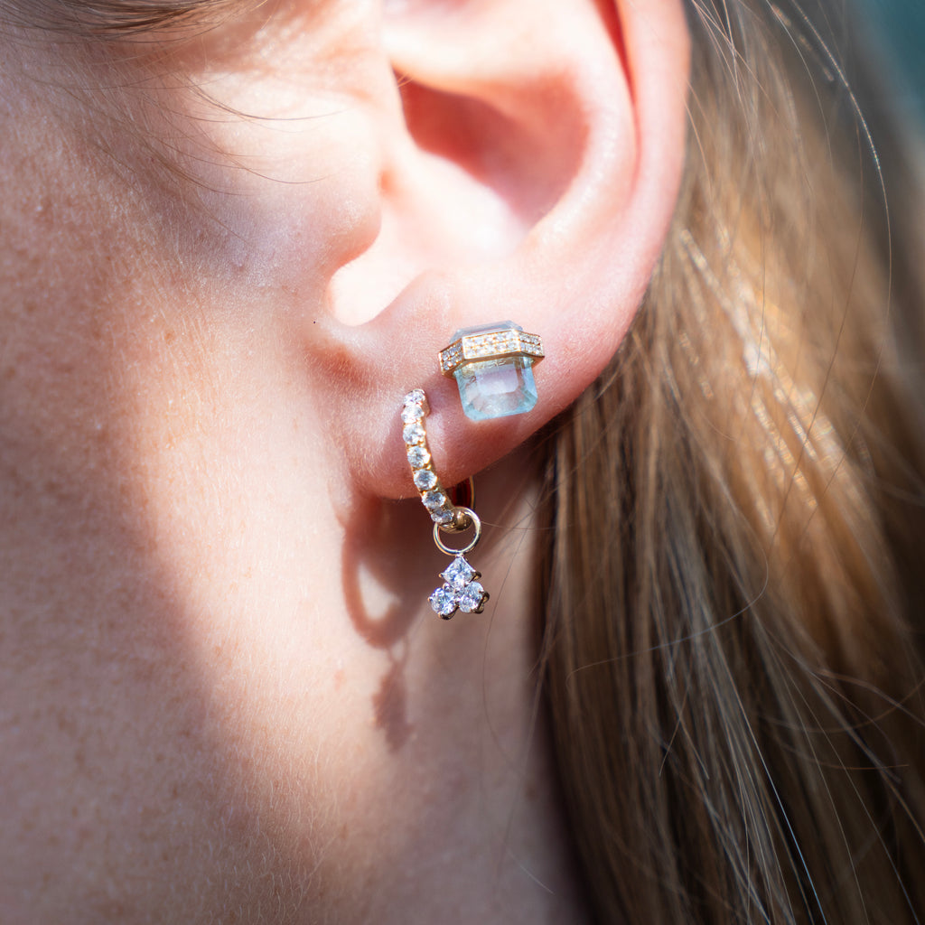 Architectural Floating Aquamarine and Diamond Stud Earrings